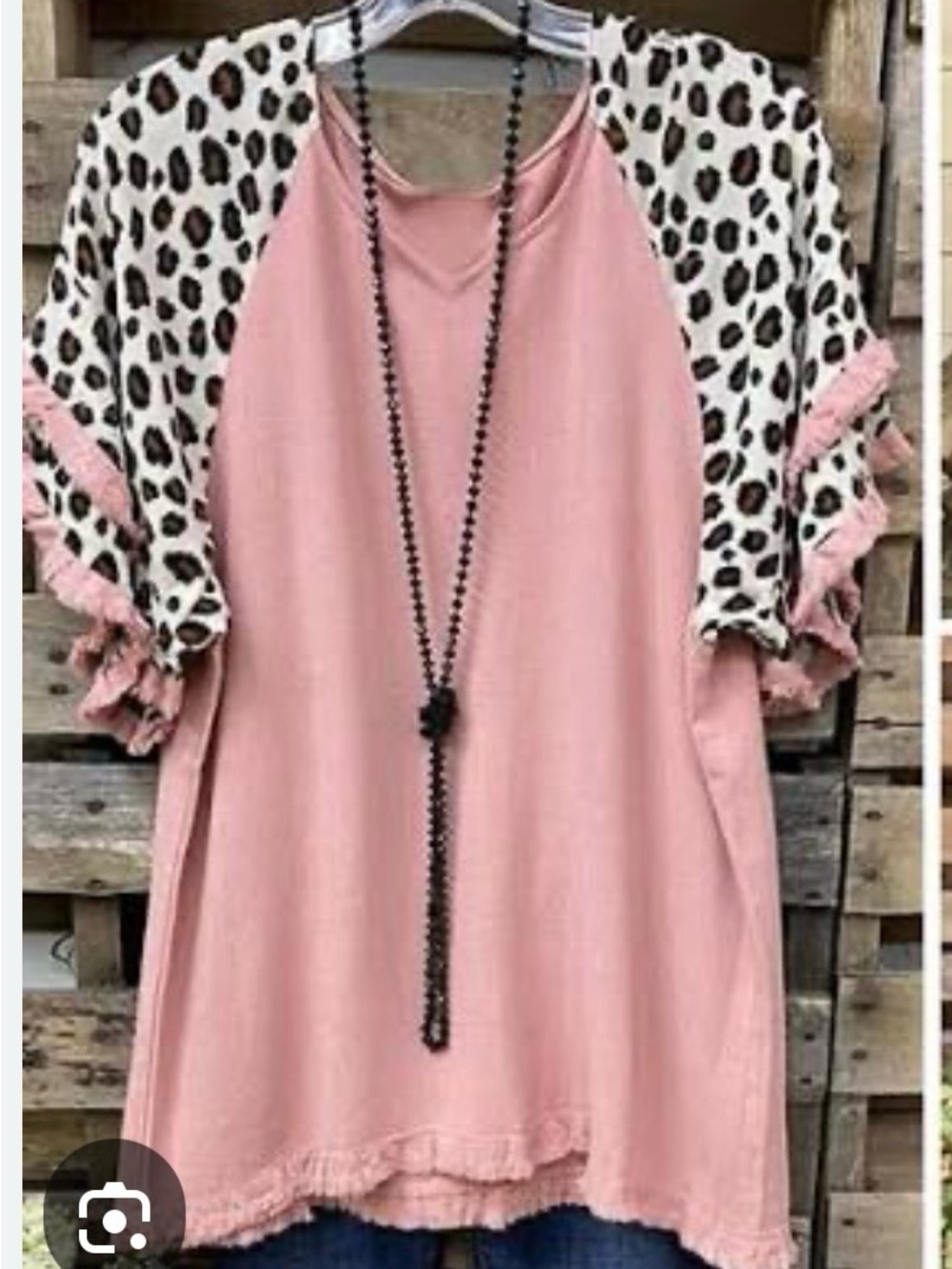 “Umgee” Pink + Brown; short-SLEEVE w/animal print; TUNIC shirt blouse; LARGE